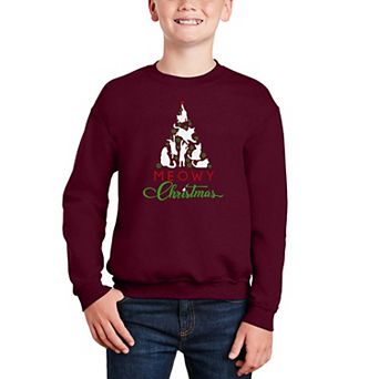 Meowy Christmas Tree - Boy's Word Art Crewneck Sweatshirt