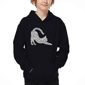 Stretching Cat - Boy's Word Art Hooded Sweatshirt