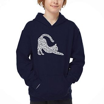 Stretching Cat - Boy's Word Art Hooded Sweatshirt