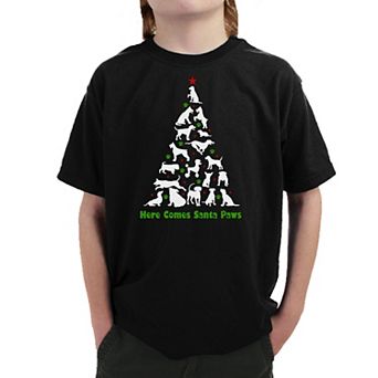 Here Comes Santa Paws - Boy's Word Art T-shirt