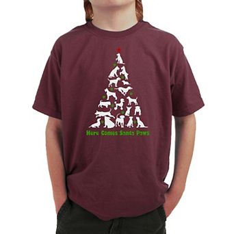 Here Comes Santa Paws - Boy's Word Art T-shirt