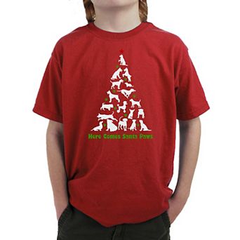 Here Comes Santa Paws - Boy's Word Art T-shirt