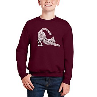 Stretching Cat - Boy's Word Art Crewneck Sweatshirt