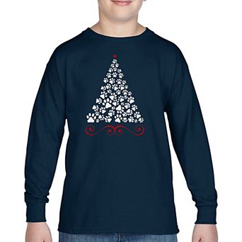 Paw Christmas Tree - Boy's Word Art Long Sleeve T-shirt