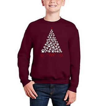 Paw Christmas Tree - Boy's Word Art Crewneck Sweatshirt