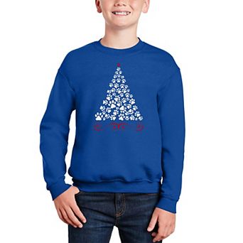 Paw Christmas Tree - Boy's Word Art Crewneck Sweatshirt