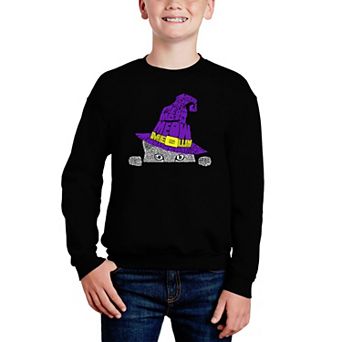 Peeking Witch Cat - Boy's Word Art Crewneck Sweatshirt