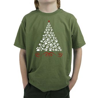 Paw Christmas Tree - Boy's Word Art T-shirt