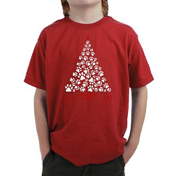 Paw Christmas Tree - Boy's Word Art T-shirt