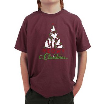 Meowy Christmas Tree - Boy's Word Art T-shirt