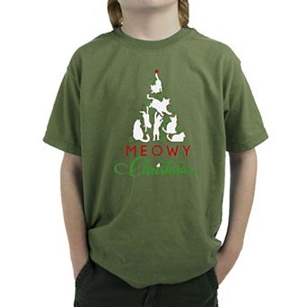 Meowy Christmas Tree - Boy's Word Art T-shirt