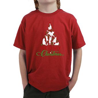 Meowy Christmas Tree - Boy's Word Art T-shirt