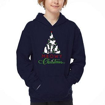 Meowy Christmas Tree - Boy's Word Art Hooded Sweatshirt