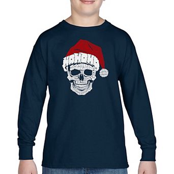 Santa Skull - Boy's Word Art Long Sleeve T-shirt