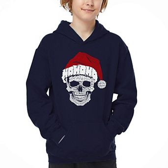 Santa Skull - Boy's Word Art Hooded Sweatshirt