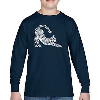Stretching Cat - Boy's Word Art Long Sleeve T-shirt