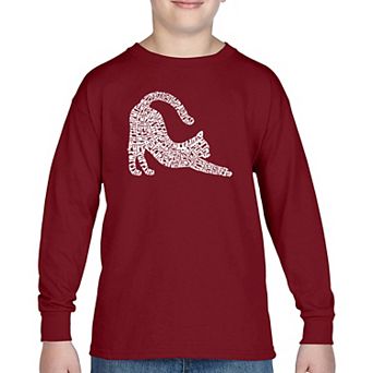 Stretching Cat - Boy's Word Art Long Sleeve T-shirt