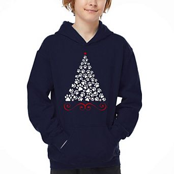 Paw Christmas Tree - Boy's Word Art Hooded Sweatshirt