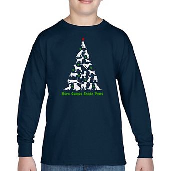 Here Comes Santa Paws - Boy's Word Art Long Sleeve T-shirt
