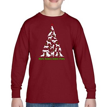 Here Comes Santa Paws - Boy's Word Art Long Sleeve T-shirt