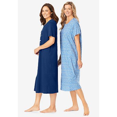 Dreams & Co. Plus Size V-Neck Short Sleeve Knee-Length Cotton Sleepshirt