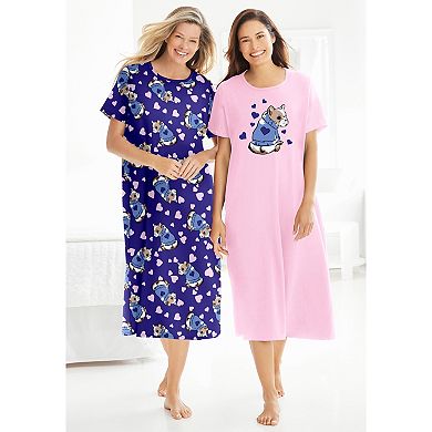 Dreams & Co. Plus Size V-Neck Short Sleeve Knee-Length Cotton Sleepshirt