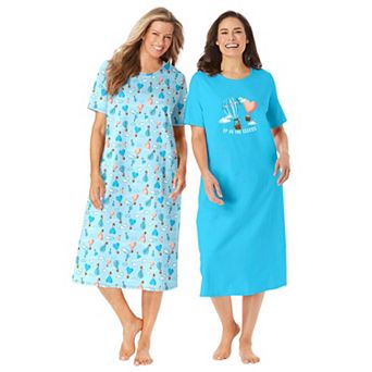 Dreams & Co. Plus Size V-Neck Short Sleeve Knee-Length Cotton Sleepshirt