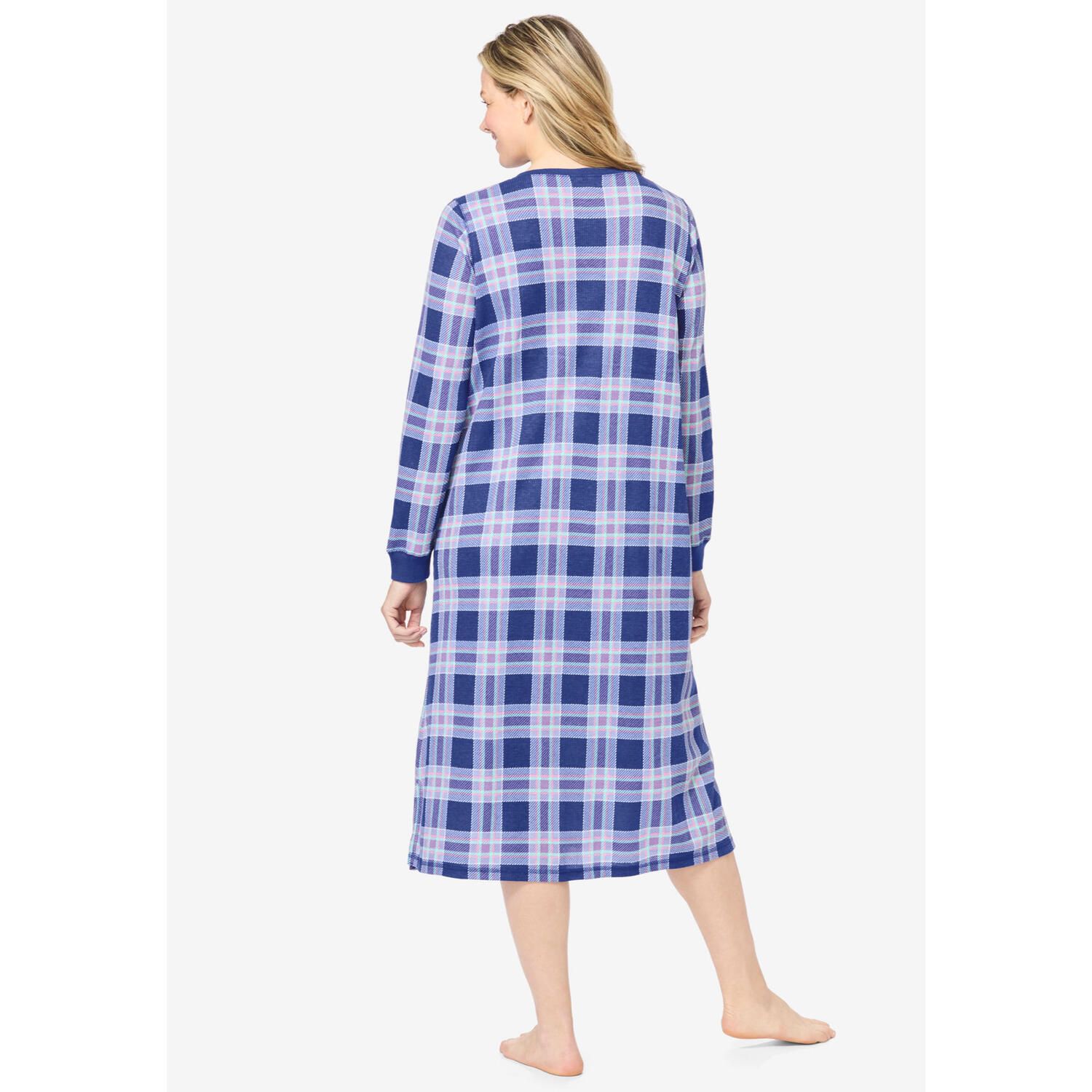 Dreams & Co. Plus Size Breezy Eyelet Knit Long Nightgown - 14/16, Caribbean Blue At Women's Clothing Store