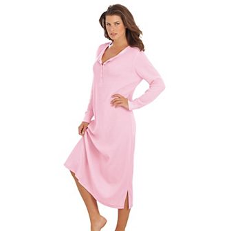 Dreams & Co. Plus Size Thermal Henley Nightgown