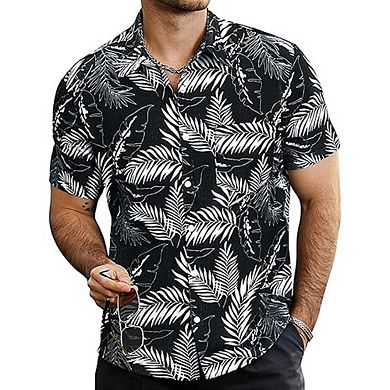 Men’s Summer Striped Button-Down Shirt Short Sleeve Vintage Beach Hawaiian