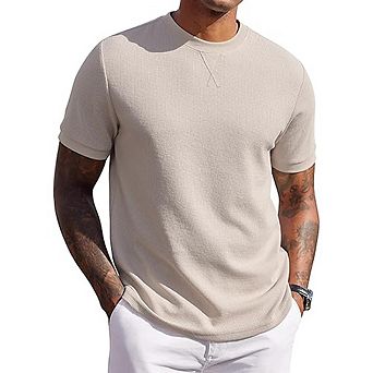 Men’s Waffle T-Shirt Short Sleeve Crew Neck Lightweight Casual Summer Tee