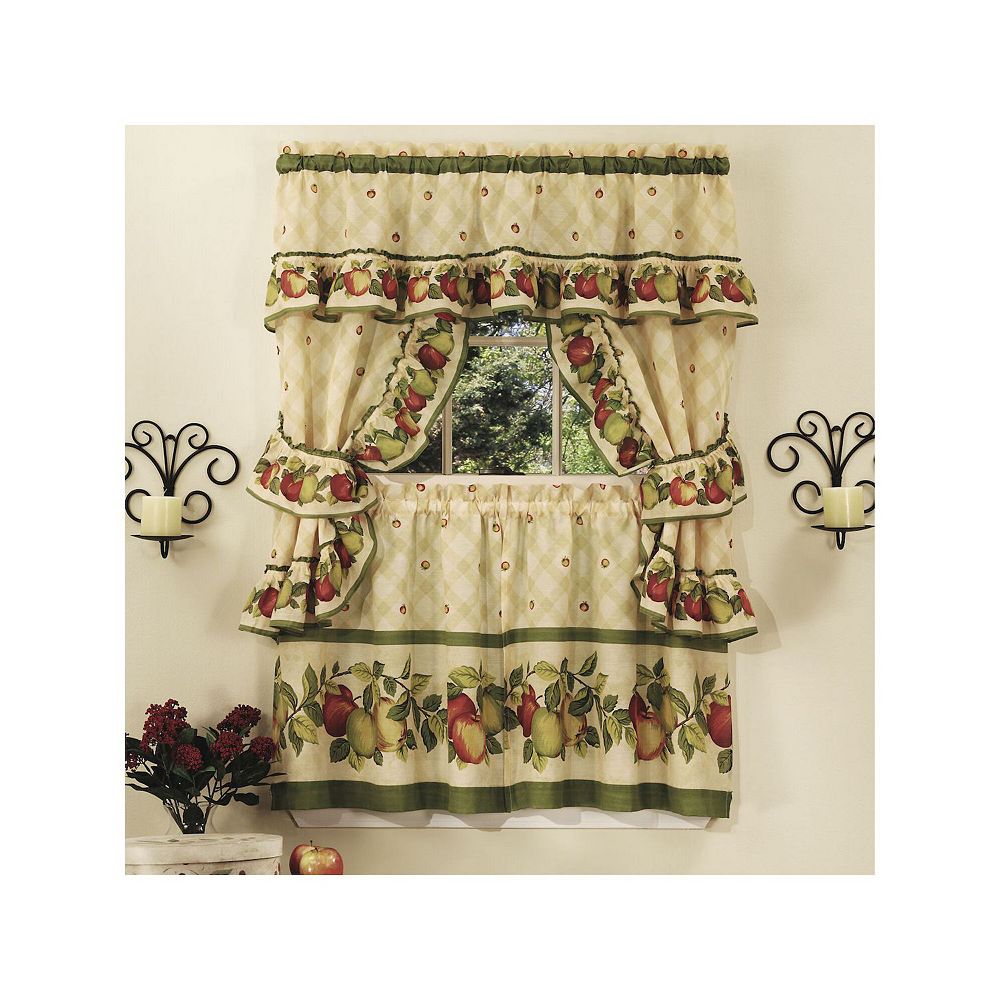 Country Market Complete Kitchen Curtain Set - Tier & Swag Style With Produce Pattern - 57" Wide 7 thumbnail image