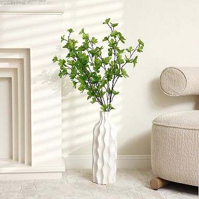LuxenHome White Waves Ceramic 15.75-Inch Tall Round Vase