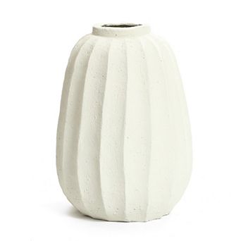 LuxenHome Off White MgO Round Modern Fluted Vase