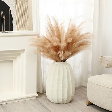 LuxenHome Off White MgO Round Modern Fluted Vase