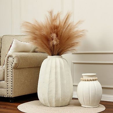 LuxenHome Off White MgO Round Modern Fluted Vase