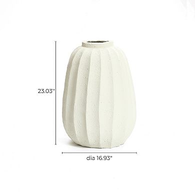 LuxenHome Off White MgO Round Modern Fluted Vase