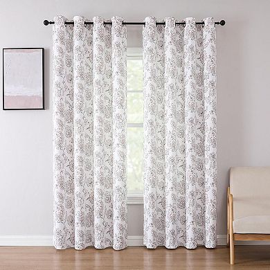 Kate Aurora Bradenton 1 Piece Grommet Top Light Filtering Paisley Floral Window Curtain Panel