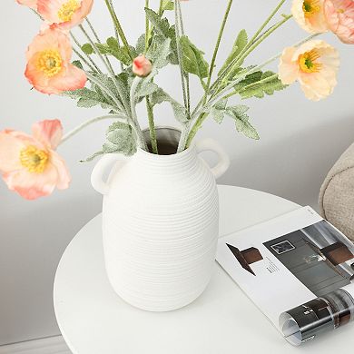 LuxenHome White Ceramic Jug 9.9-Inch Tall Round Vase