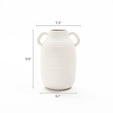 LuxenHome White Ceramic Jug 9.9-Inch Tall Round Vase
