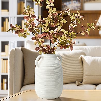 LuxenHome White Ceramic Jug 9.9-Inch Tall Round Vase