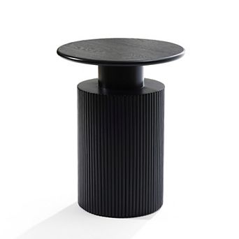 LuxenHome Black Finish Fir and MDF Wood Accent Round Table