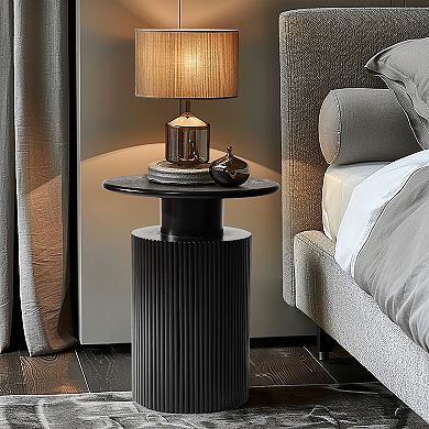 LuxenHome Black Finish Fir and MDF Wood Accent Round Table