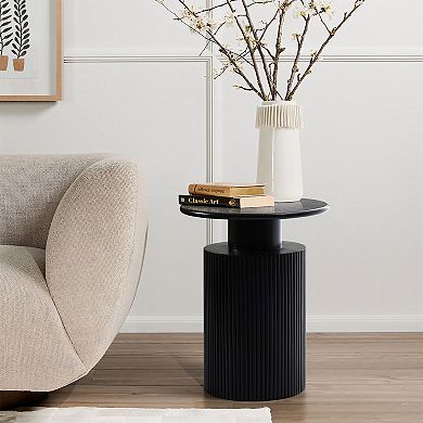 LuxenHome Black Finish Fir and MDF Wood Accent Round Table