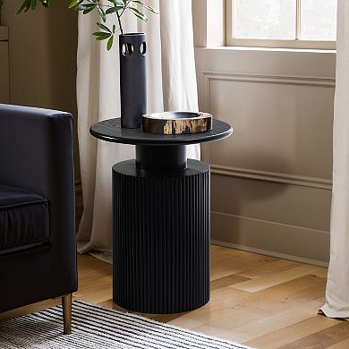 LuxenHome Black Finish Fir and MDF Wood Accent Round Table