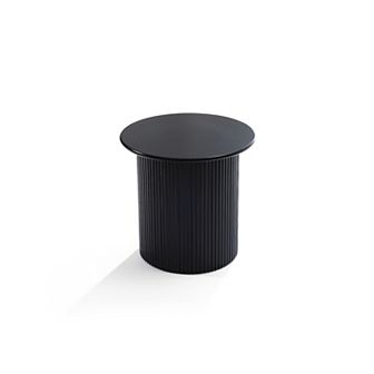 LuxenHome 15'' Small Accent Table Compact Size Black Fluted Fir & MDF Wood Round Side Tables