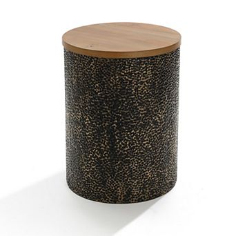 LuxenHome Black and Gold Hammered Iron Metal Table with MDF Wood Top