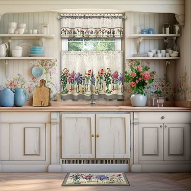 Kate Aurora 3 Piece Gardenia Florals Rod Pocket Kitchen Curtain Tier and Valance Set