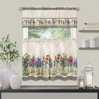 Kate Aurora 3 pc Gardenia Florals Rod Pocket Kitchen Curtain Tier and Valance Set
