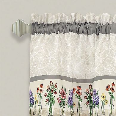 Kate Aurora 3 Piece Gardenia Florals Rod Pocket Kitchen Curtain Tier and Valance Set